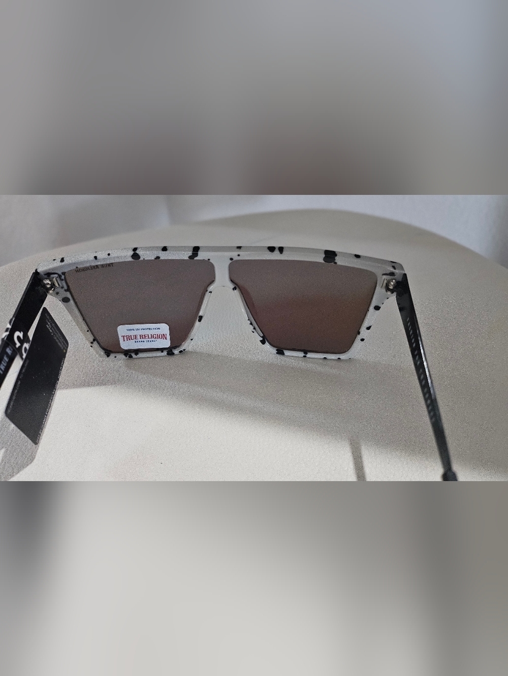True Religion Shield Sunglasses Blue Mirrored Lens Black White Speckle UV400. - Picture 5 of 6